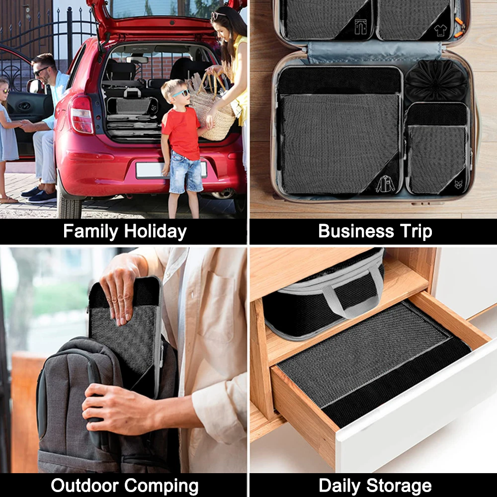 Mesh Visual Luggage Travel Storage Organizer Set With Shoe Bag Suitcase Bags Compressible Packing Cubes Portable 3/6 Pieces