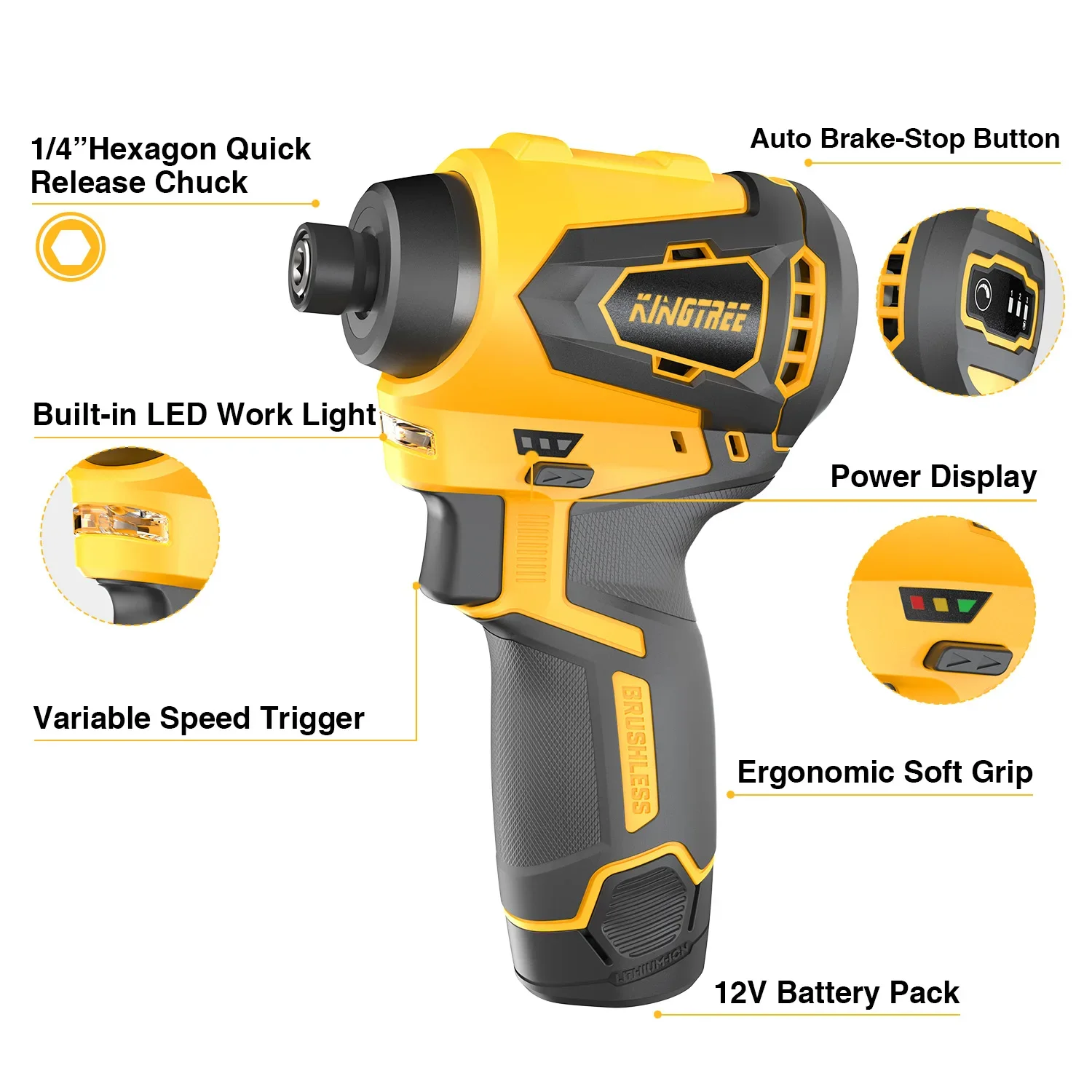 Kingtree 12V Electric screwdriver 220N.m Charging drill Variable Speed with 2000mAh Lithium-Ion Battery Tool sets Home DIYS