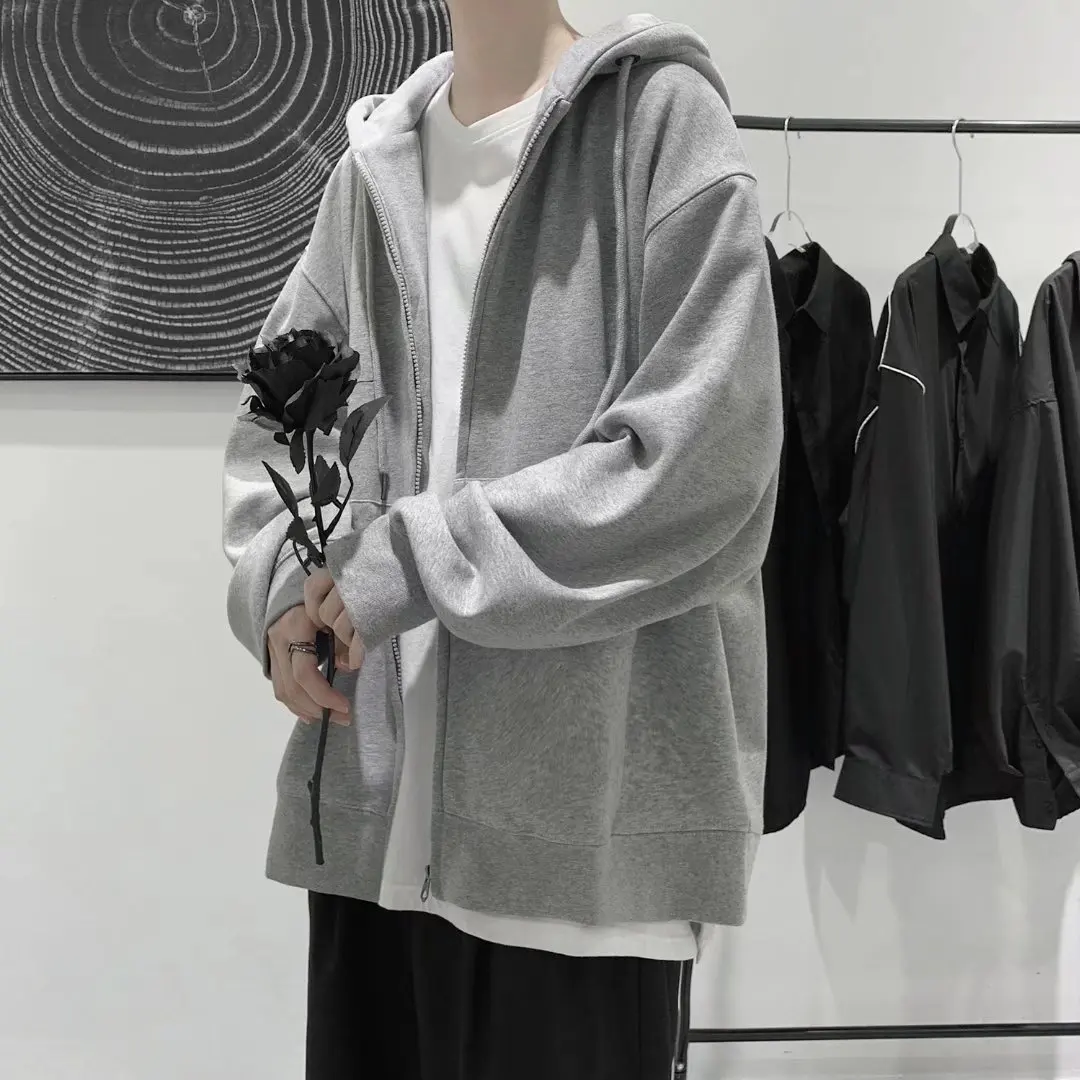 

New 2025 Men's Hoodie Sweatshirt Loose Fit Color Trendy Casual Outerwear Zipper Closure Polyester Fiber Autumn Winter