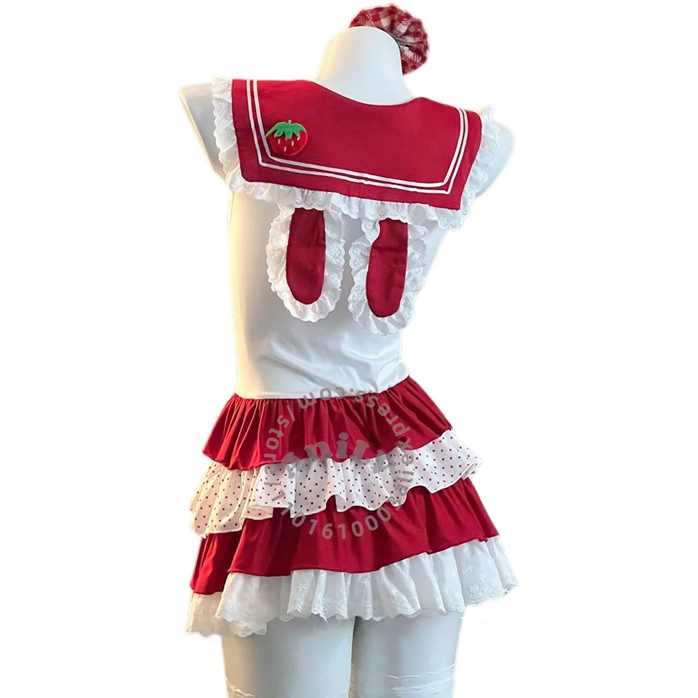 AniLV Anime Kawaii Bunny Lolita Uniform Cute Strawberry Cake Dress Outfit Cosplay Costume - view 3