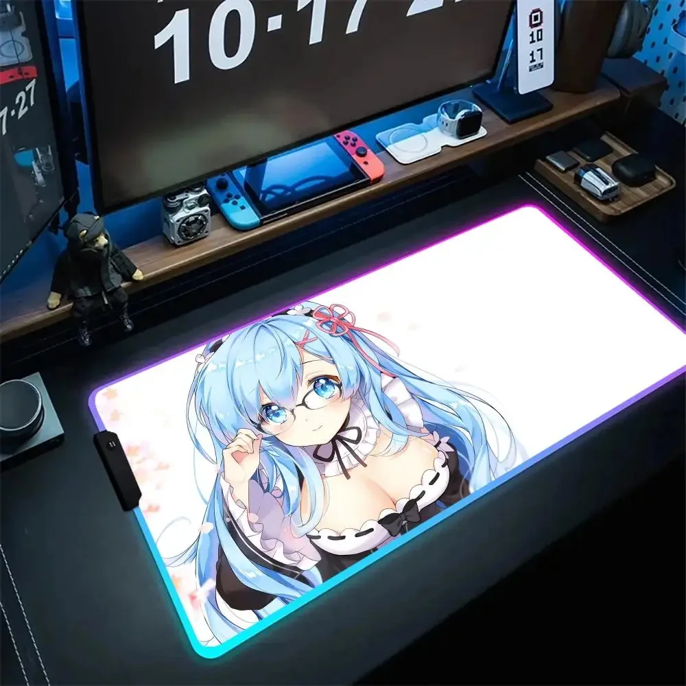 Cool RGB Gaming Mouse Pad Anime R_re Z_zero  Luminous Desk Mat Lighting Table Mousepad Laptop Cushion Desk Protector Mice Pad