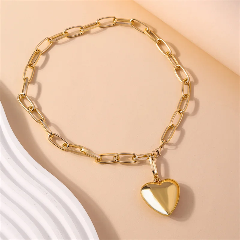 Aihua Punk Großer Herzanhänger Choker-Halskette für Frauen Vintage Klobige Schwere Kette Grunge-Schmuck Steampunk Herren – Detail 5