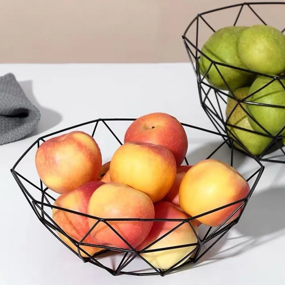 27cm Modern Wire Snack Bread Vegetable Storage Bowls Kitchen Eggs Dessert Holder Retro Organizer Metal Fruit Storage Baskets