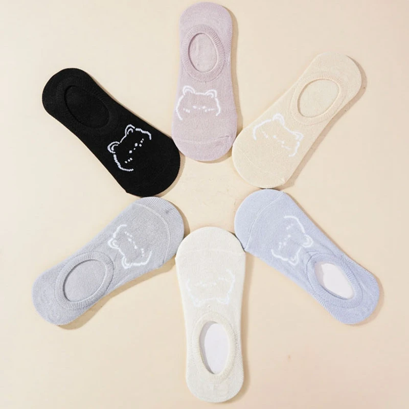 

5 Pairs/Lot Women Cute Boat Socks Cartoon Bear Funny Soft Breathable Kawaii Summer Short Non-slip Invisible Ankle Socks