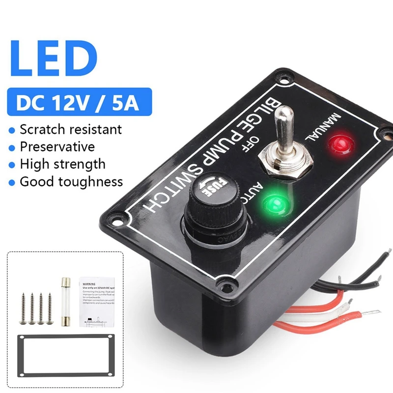 3X DC 12V Fused Marine Bilge Pump Switch Panel With LED Indicator Light Manual/Off/Auto 3-Way Toggle Switch