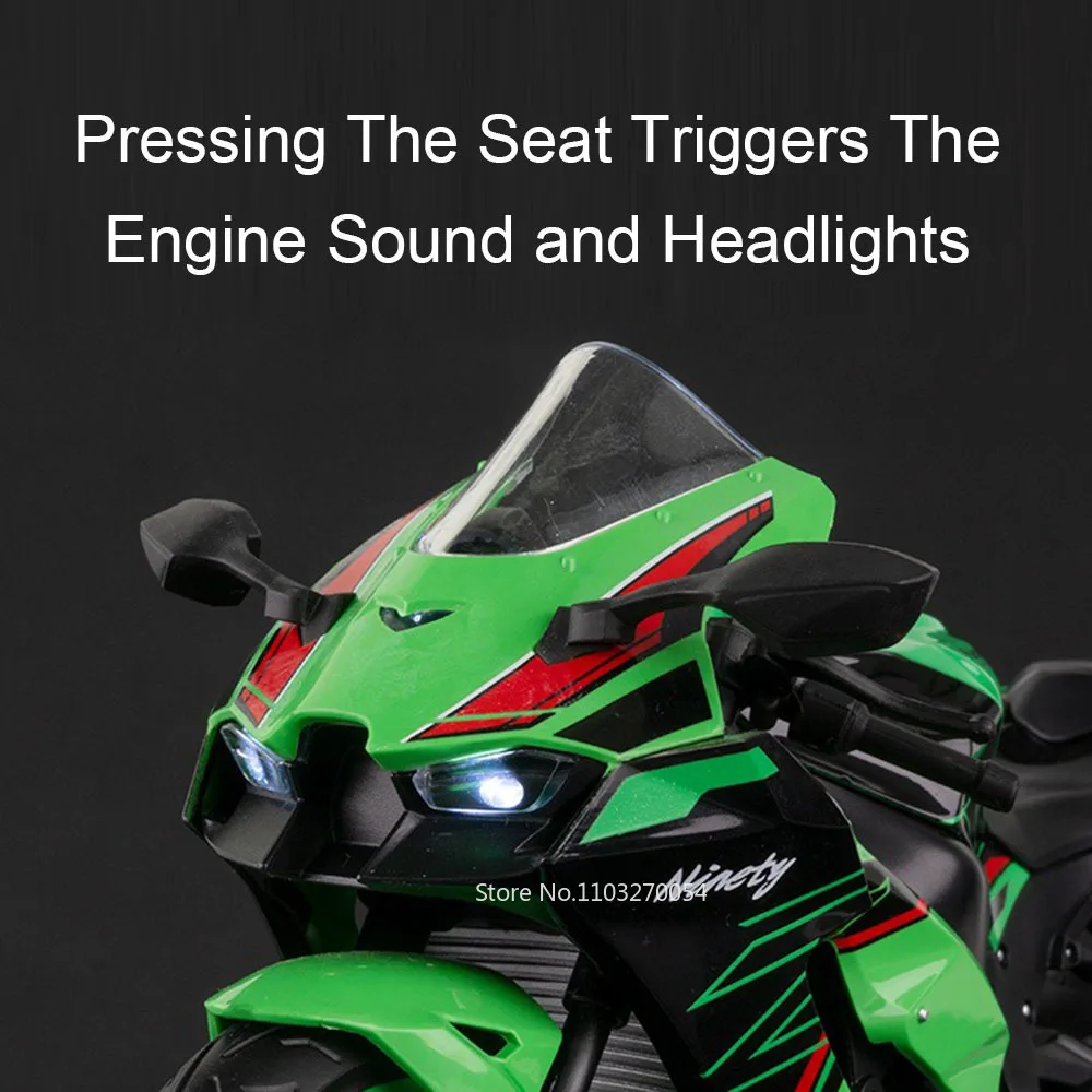 1:9 Kawasaki ZX-10R H2R Alloy Motorcycle Diecast Model Toys Car Front Wheel Steering Sound Light Miniature Motorbick Boys Gifts