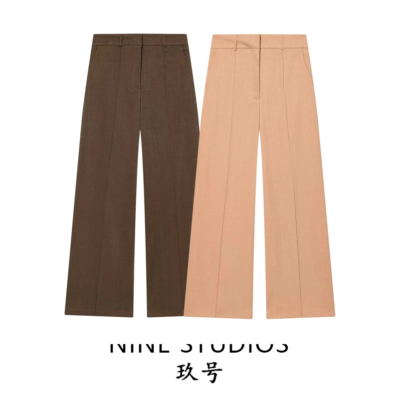 High Waist Straight Leg Casual Pants Women's Pure Color Simple Versatile High Waist Long Trousers for Ladies Polyester Fiber