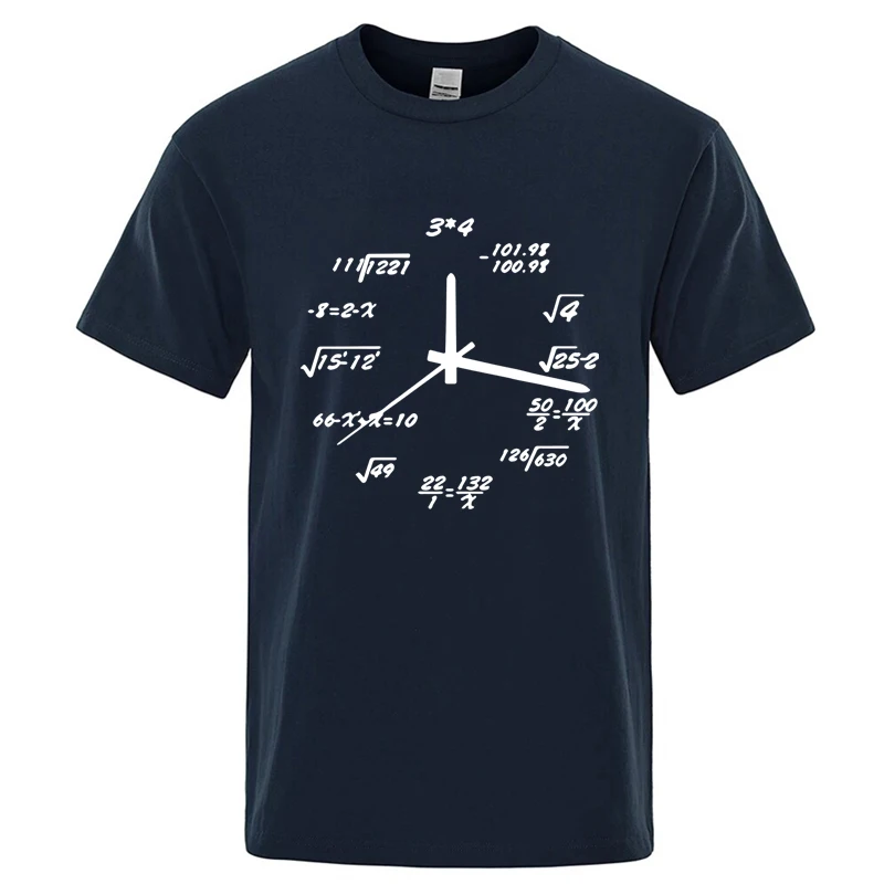 Men's T-shirt Cotton Blend Casual Funny Math Clock Print Summer Loose O-neck T Shirt for Men Short Sleeve Cool T-shirt Male