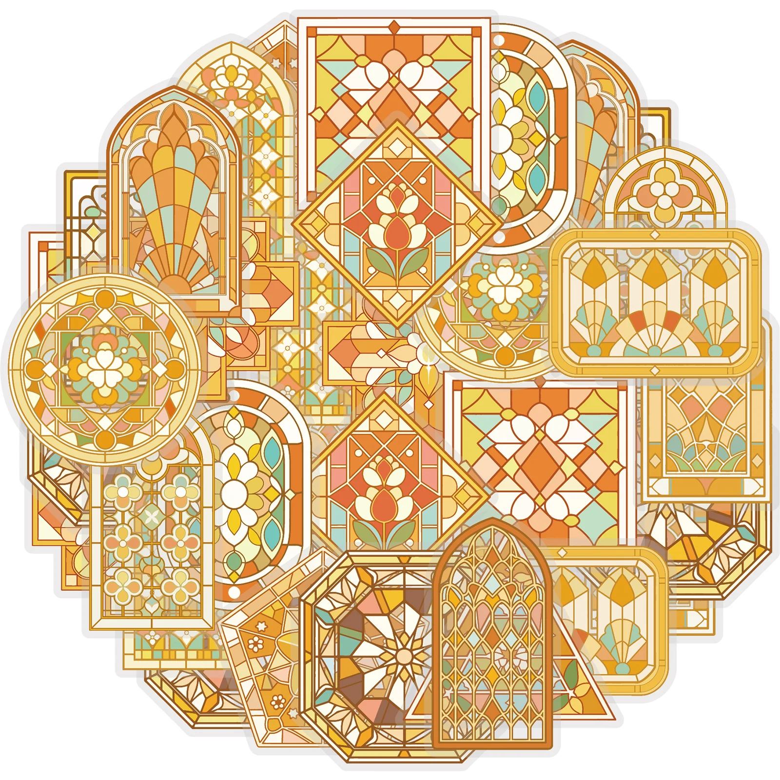 Etori Life 15 Stück Kirchenfenstersticker im europäischen Stil mit Goldfolienverzierung, DIY-Dekorationssticker für Notizbücher, Handtaschen, Scrapbooking-Zubehör, Partydekorationen, Schulbedarf,