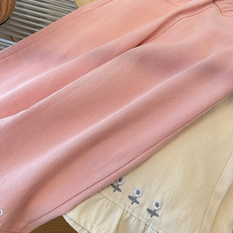 Koreanischen Stil Mädchen Casual Hosen Lose Breite Bein 9-Punkt Hosen Frühling Herbst Nette Blumen Stickerei Rüschen Manschetten hosen