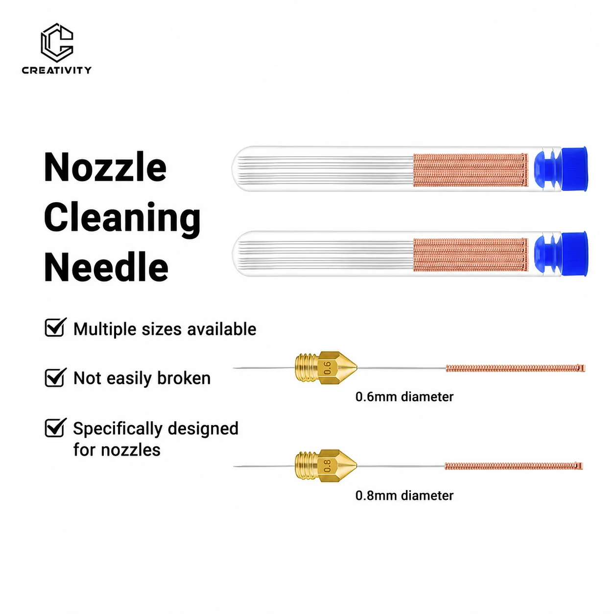 5 or 10Pcs/lot Nozzle Cleaning Needle Stainless Steel 0.6mm 0.8mm Drill 3D Printer Nozzle Cleaner For V6 Nozzle For CR10 Ender 3