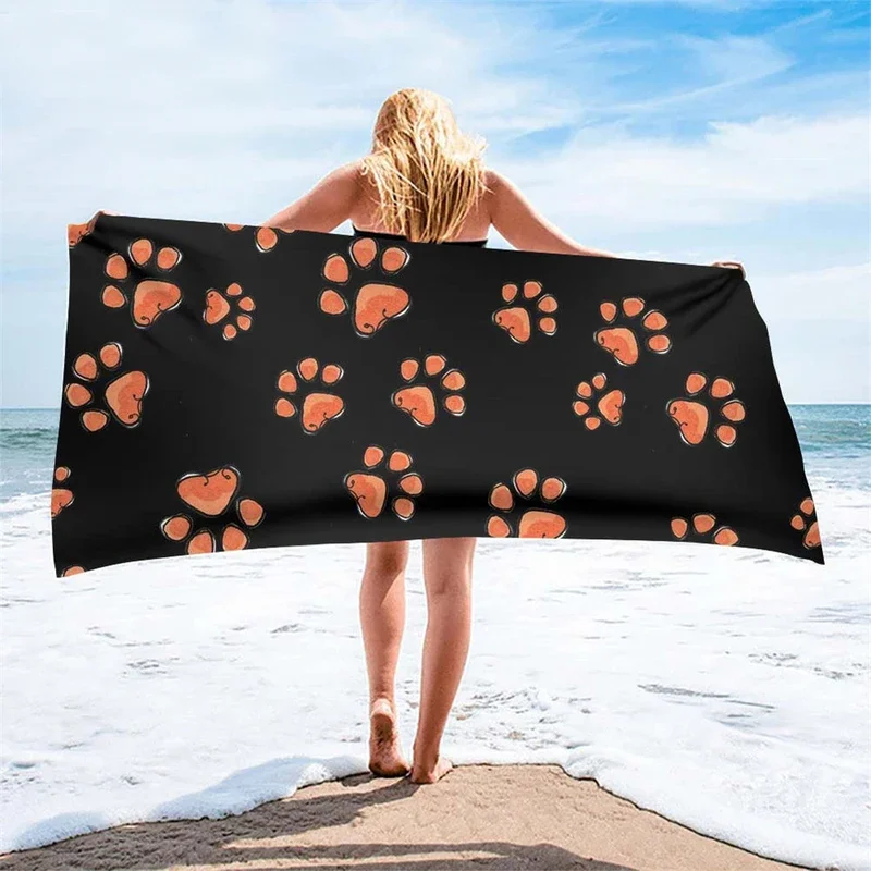 Serviette de plage à motif de patte de chat et de chien imprimé, serviettes de bain de camping mignonnes, serviette de douche confortable, voyage, visage, spa sportif, décoration d'intérieur