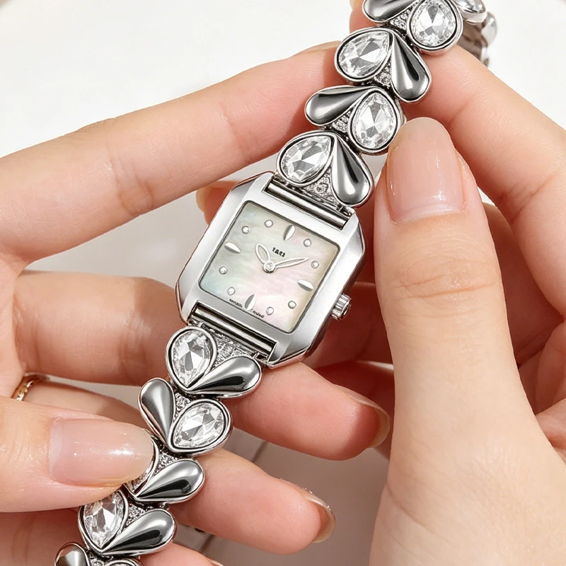 Diamond Inlaid Stainless Steel Watch Band, Replacement Strap Fit Tissot 1853 Wave T02/97/5/41 Moon Goddess T028 Watch Strap