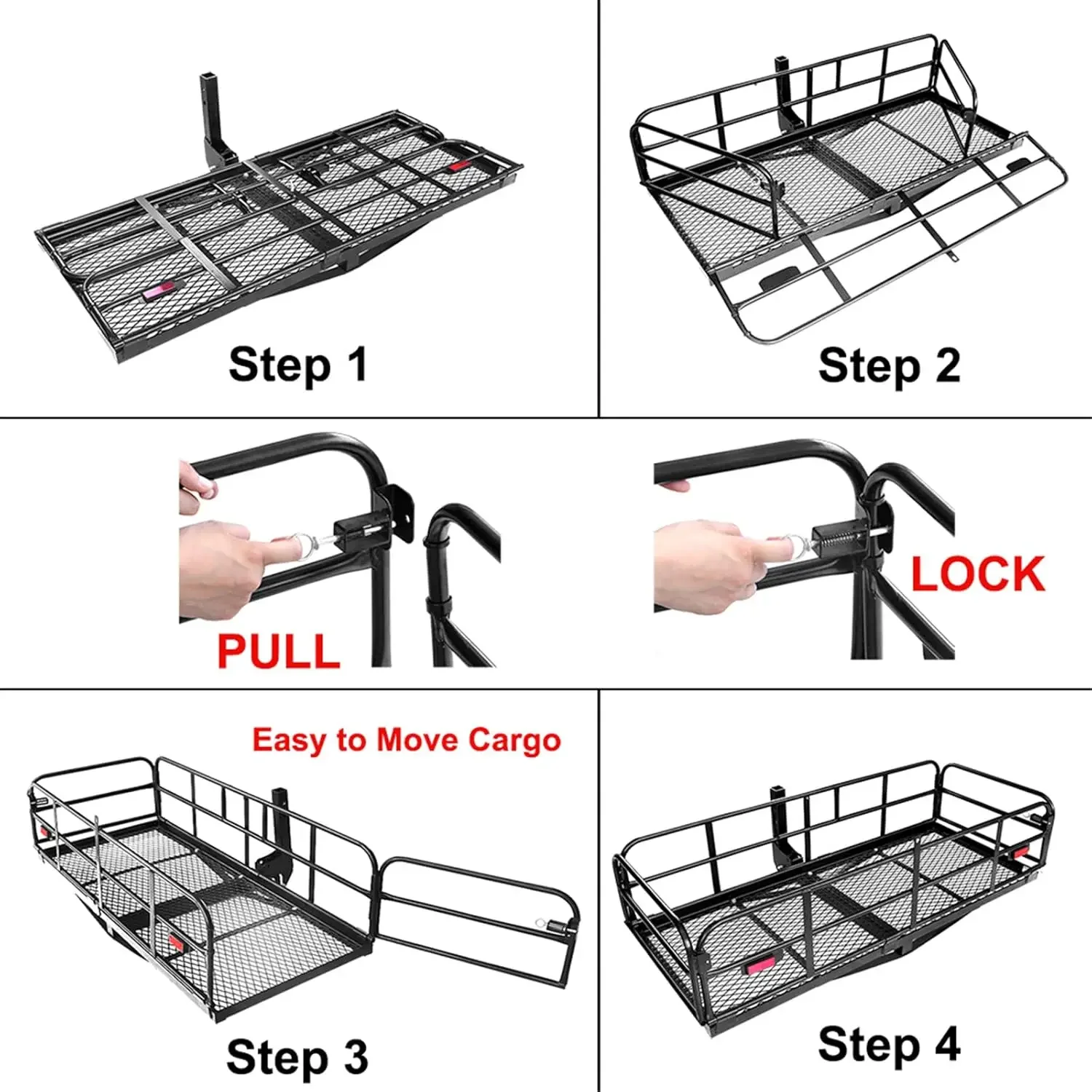 Portapacchi per carichi pesanti da 500 libbre, 60" x 24" x 14,4", portapacchi pieghevole, cestino per bagagli posteriore, adatto per ricevitore da 2" per auto