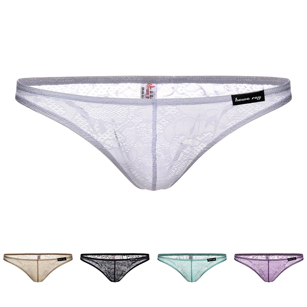 Culotte Sexy en Dentelle pour Homme, Lingerie Transparente, Taille Basse, Poudres de Bulge, String, Sous-Vêtements Respirants