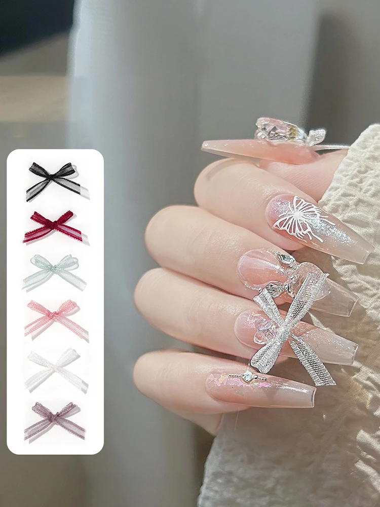 Eugenia fine sparkling bow three-dimensional hollow lace ribbon DIY nail accessories