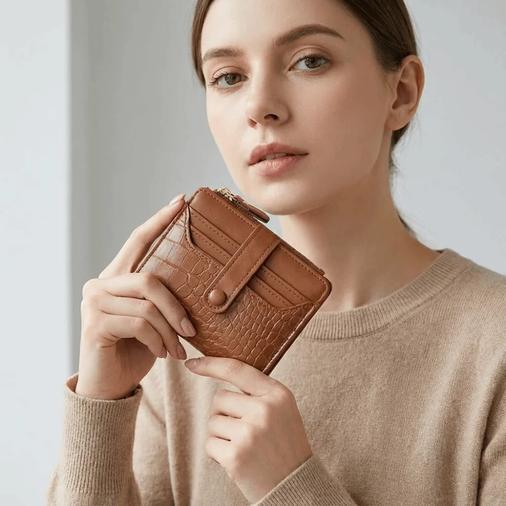 Fashion Portable Women Short Wallet Solid Color Multiple Card Women Clutch Short Polyester Card Bag Work