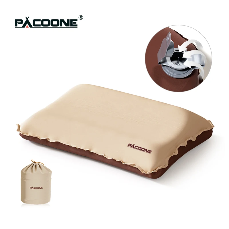 PACOONE-almohada autoinflable para exteriores, cojín 3D de esponja ultraligero, inflable, automático, para acampar y viajar