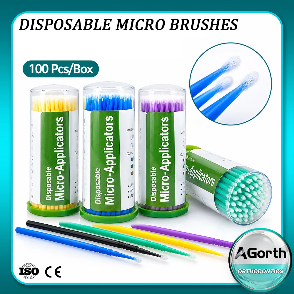 100Pcs/Bottle Dental Microbrush Applicators Disposable Micro Brush Long Bendable Micro Brush Oral Dentist Cleaner Tools