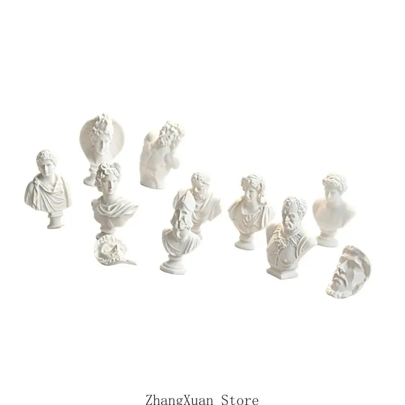 Tisch-Skulptur-Akzent-Set, Mini-Büstenfiguren aus weißer griechischer Mythologie aus Kunstharz für Schreibtisch- und – Detail 8