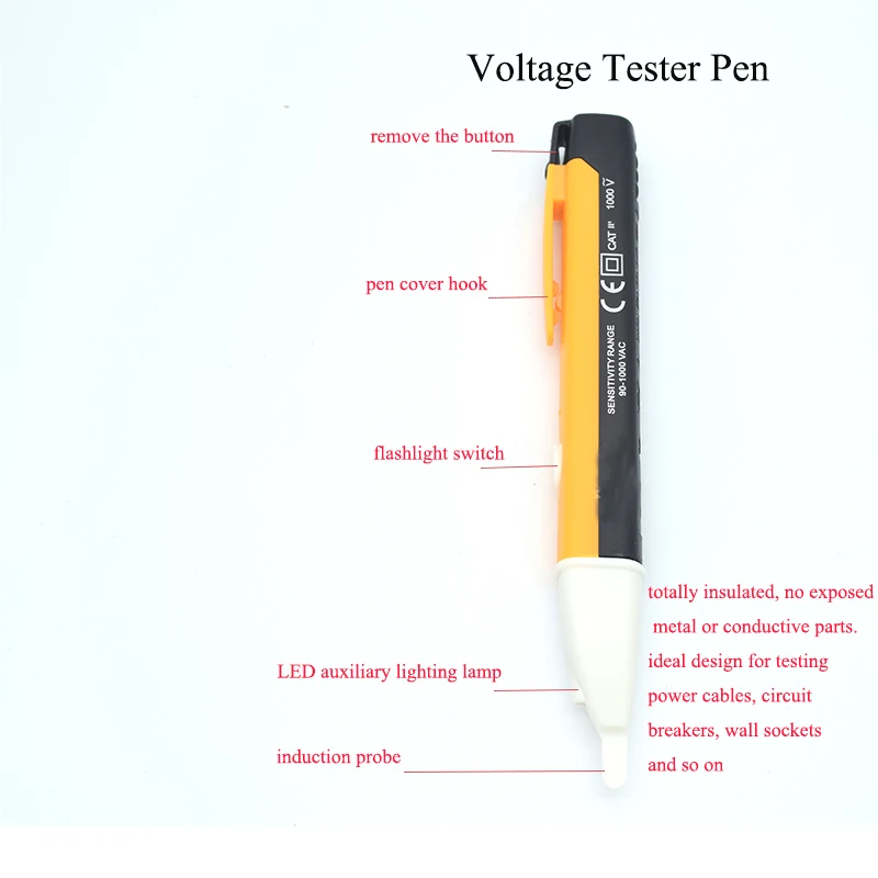 1PCS 90-1000V AC Power Outlet Voltage Detector Sensor Electric indicator Socket Wall Tester Pen LED light test pencil VD02