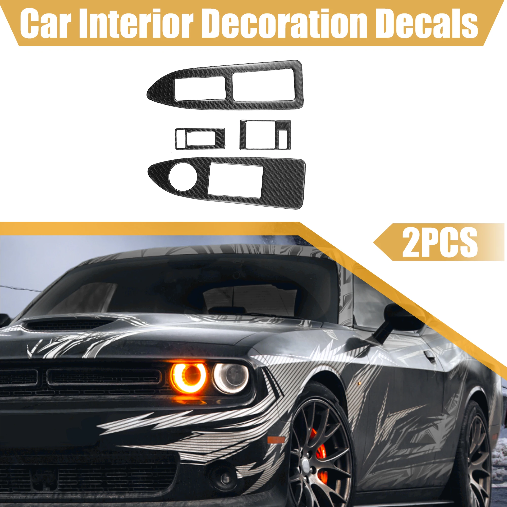 UXCELL 2pcs Car Window Lift Trim Switch Panel Stickers for Dodge Challenger 08-14
