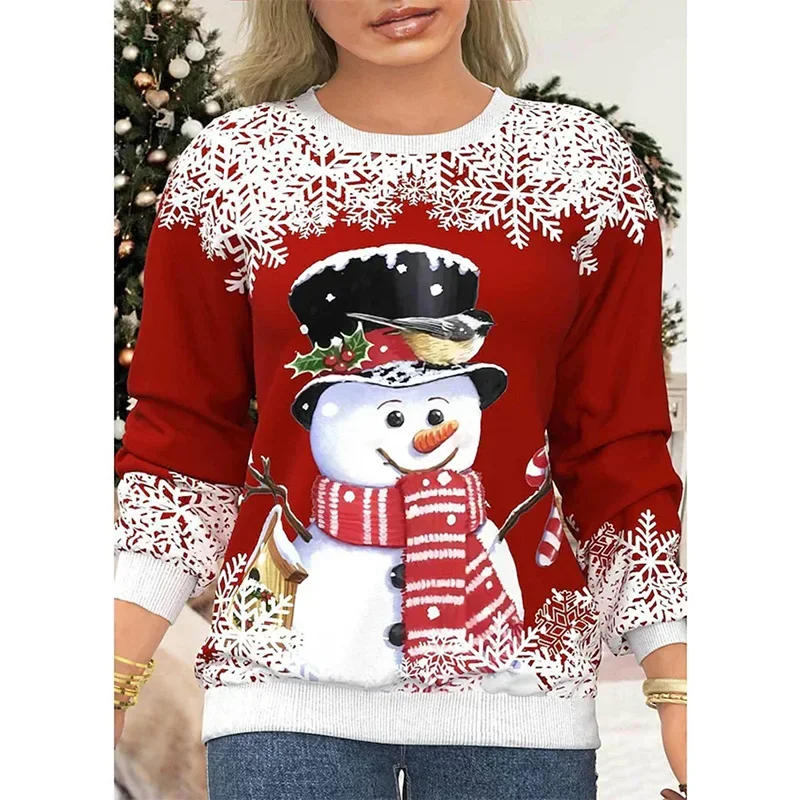 Christmas Sweatshirt Snowman 3D Printed Sweatshirt Women Long Sleeve Y2k Christmas Top Streetwear Pullover Women Clothing