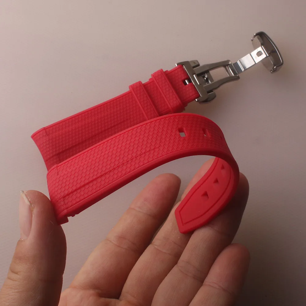 Ремешок для часов Ремешок для часов Силиконовая резина 20 мм Изогнутый конец с пряжкой из нержавеющей стали браслет аксессуары для часов мужские модные ремешки