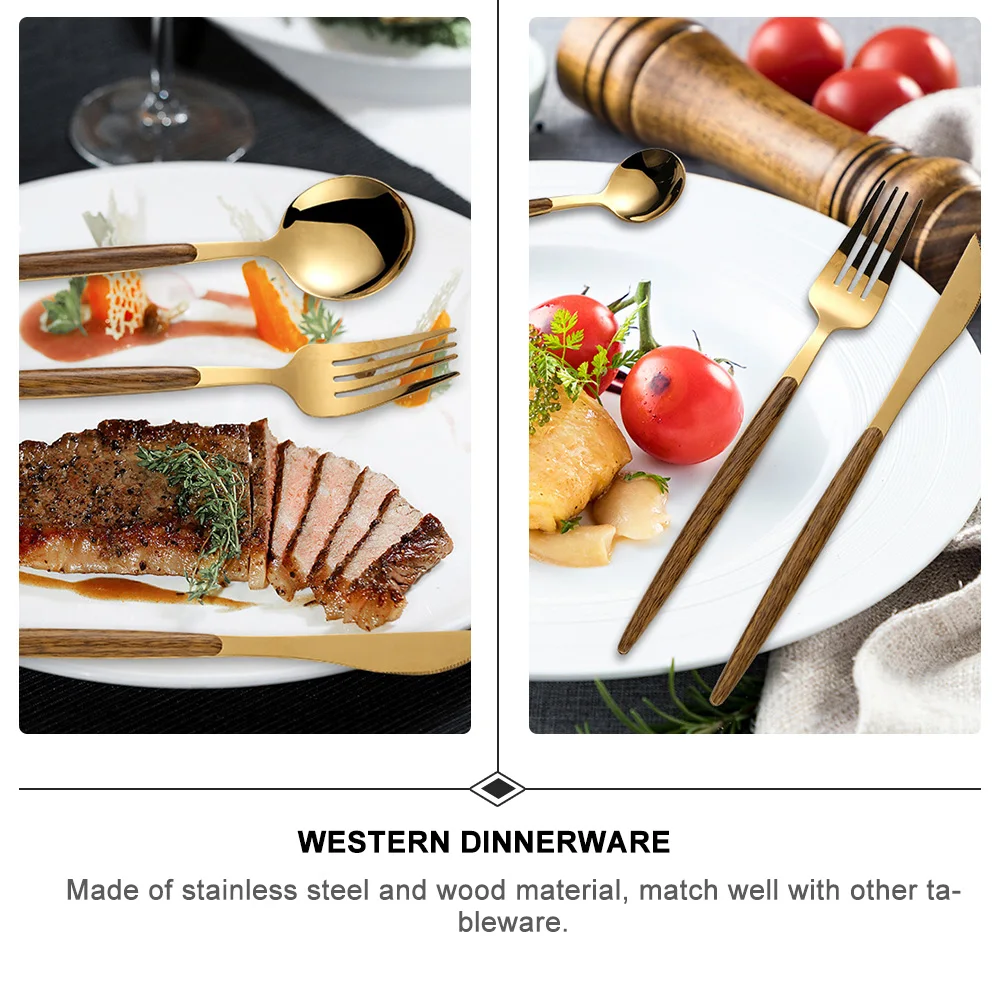 

1 set 1 Set Of Stainless Steel Wood Handle Modern Dinnerware Smooth Safe Easy Clean Flatware For Family Party Hotel Restaurant