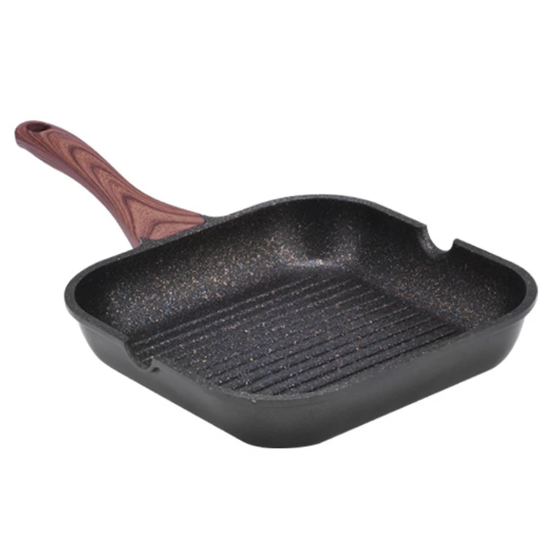 

Steak Stripe Skillet Grill Pan Aluminium For Stove Tops Non-Stick Marble Coating Aluminum Induction Steak Pan With Pour Spout