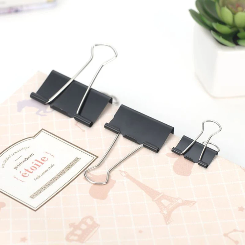 10PCS Metal Paper Clip 19 25 32 41 51mm Foldback Metal Binder Clips Black Grip Clamps Paper Document Office School Stationery