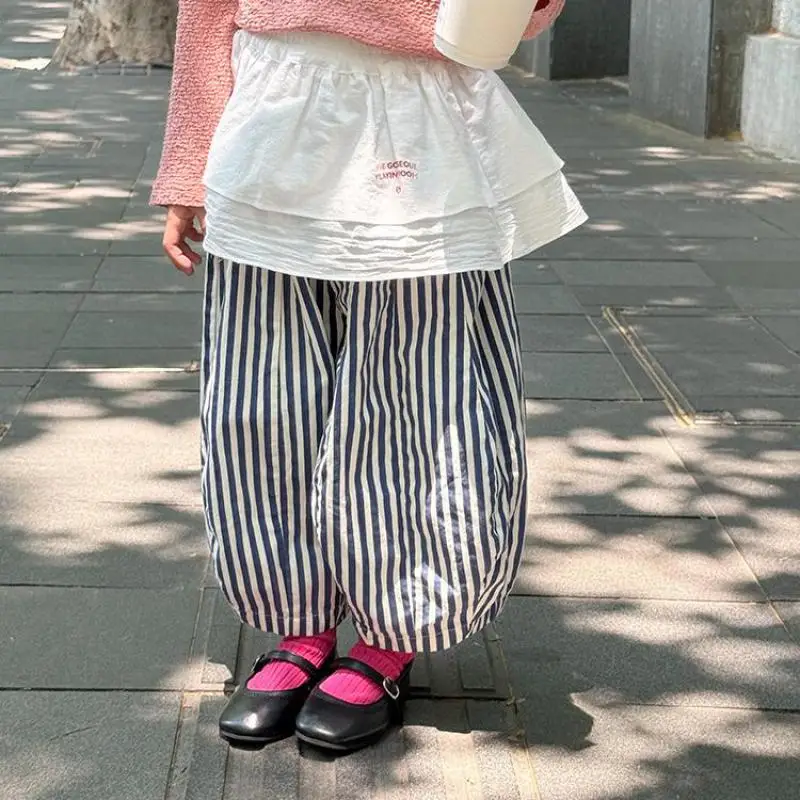 

2025 Autumn New Children Casual Pants Cotton Girls Striped Lantern Pants Boys Loose Trousers Kids Harem Pants Baby Clothes
