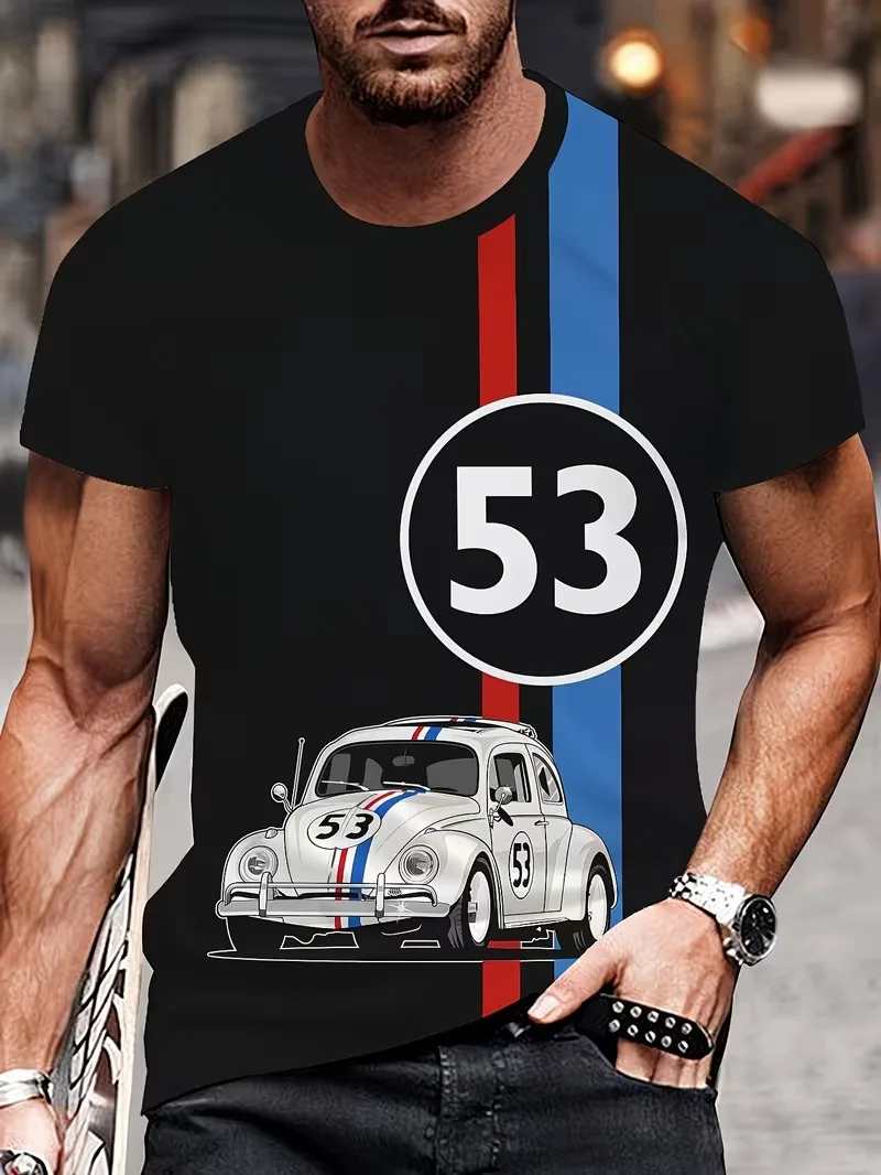 Camiseta Beetle 53 para hombre, camiseta con estampado 3D de coche, camisetas simples de manga corta Herbie, camisetas de coche de rally para hombre, camiseta negra de gran tamaño