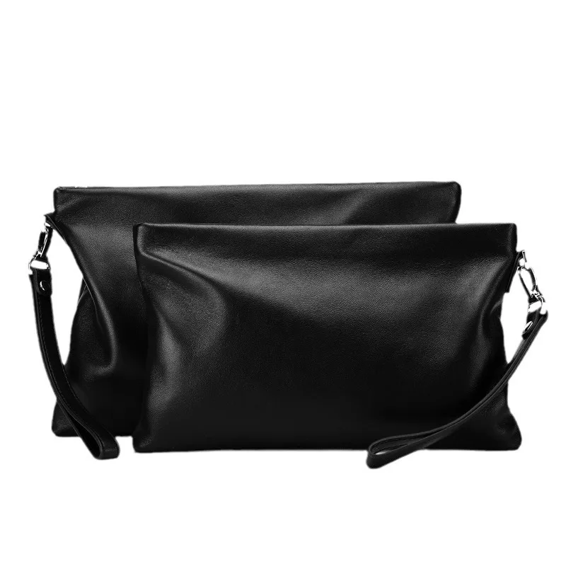 New Genuine Casual Handbag Top Layer Cowhide Envelope Bag Large Capacity Soft Leather Men's Purse Male Clutch Wallet Wristlet