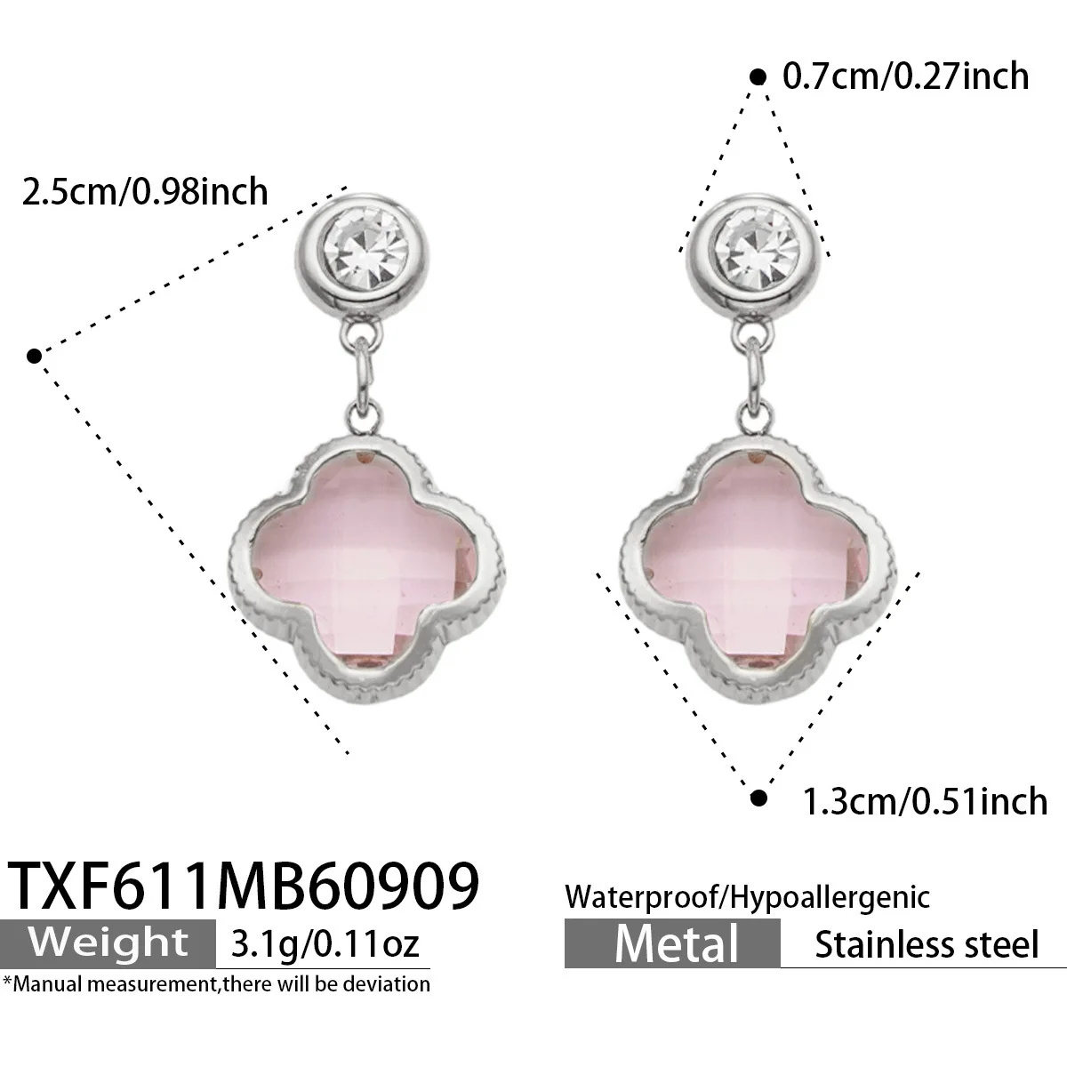 Facettierter Glasstein 4-Blatt-Blumen-Halskette Armband Ohrringe 18k Vergoldeter Edelstahl 3-teiliges Kleeblatt-Schmuckset für Damen – Detail 15