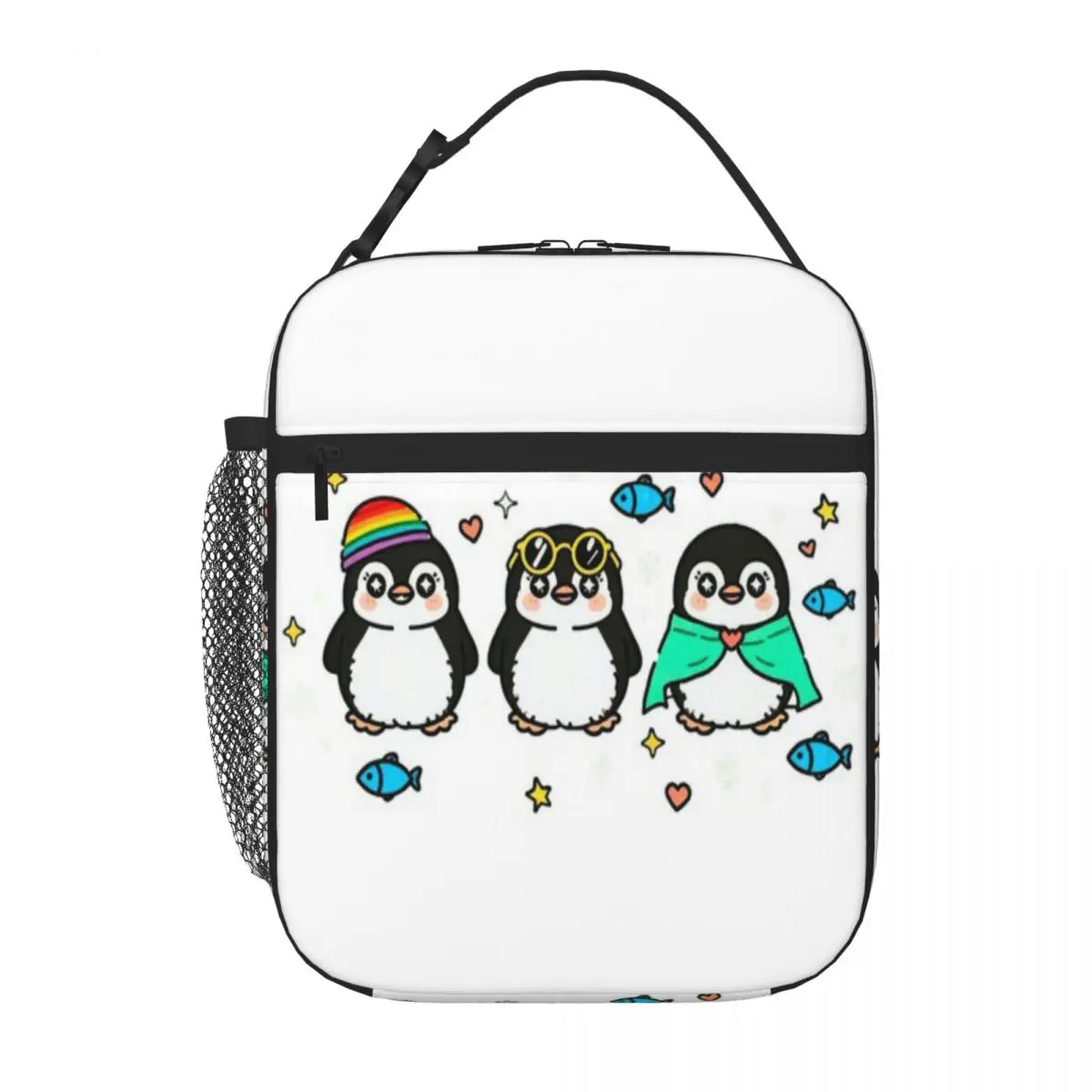 Bestselling Cute Funny Penguins Kawaii Style Illustration Marble Print Meal Bag Office To-Go Bento Bag