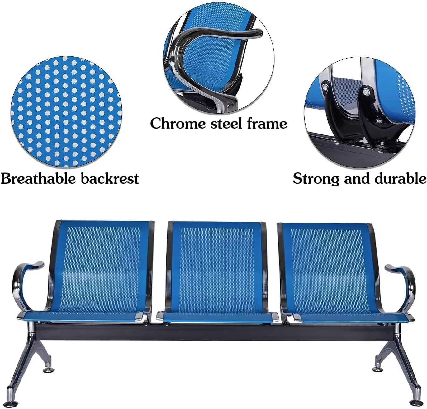 Kinsuite-Ensemble de 4 chaises de salle d'attente avec bras, banc de réception d'aéroport, corrigé par banc d'assise, 3 places