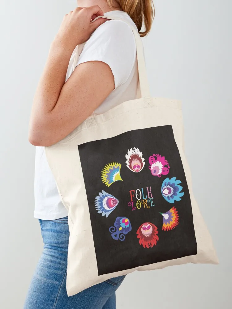 

Folk meadow on black Tote Bag Canvas bag ecological bags women bag bags luxury women