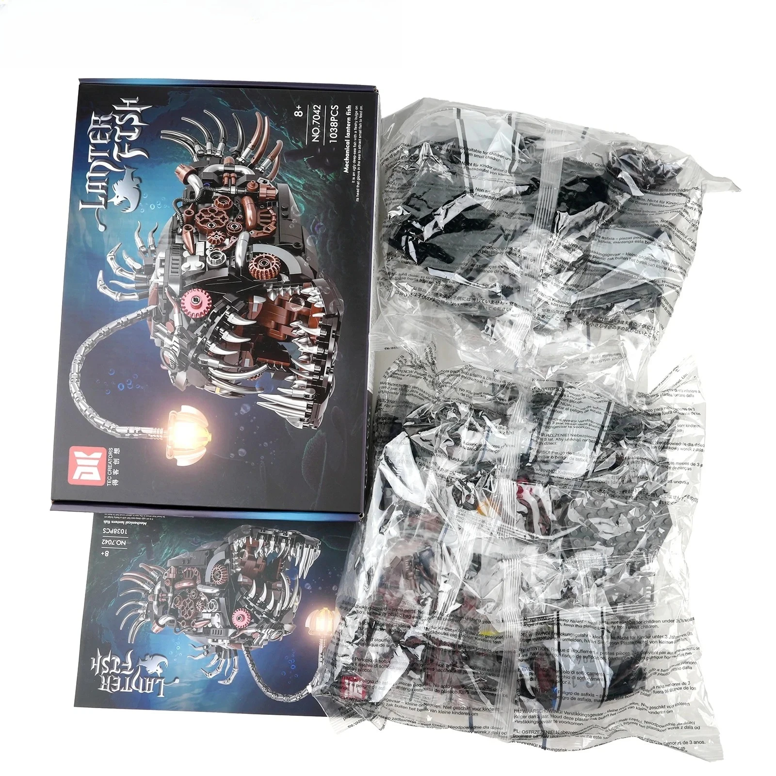 

1038PCS MOC Mechanical Lantern Fish Model Set DK7042 Building Blocks Bricks Xmas Birthday Gift for Kids Assembly Puzzle Toy