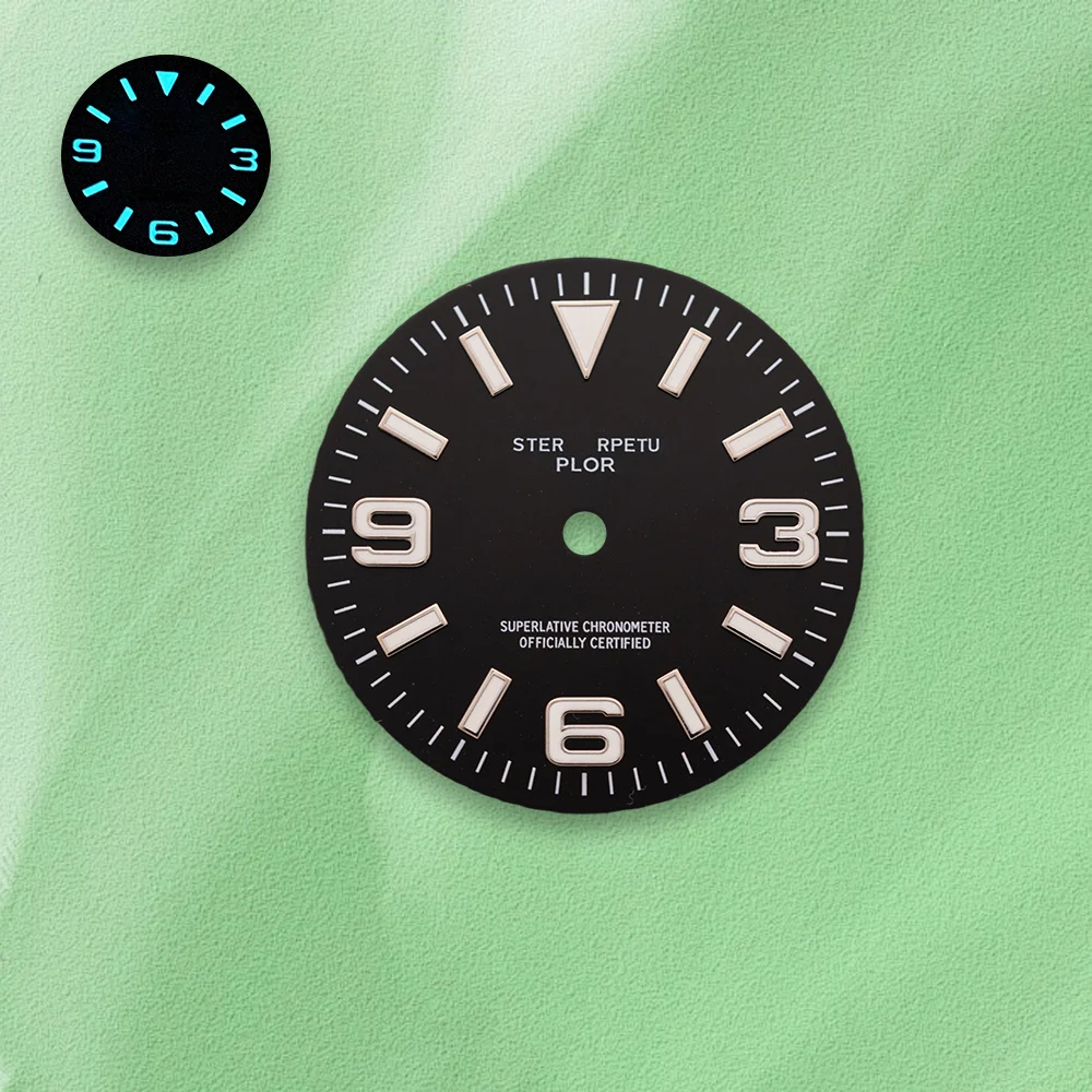 28.5 مللي متر S شعار E-xplorer الهاتفي الجليد الأزرق Noctilucentnt مناسبة لحركة NH35/NH36 المبيعات الساخنة ساعة تعديل الملحقات