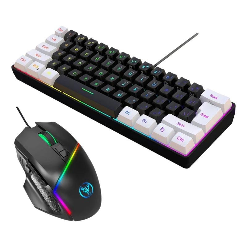 Ergonomic Wire Keyboard Mouse Set with Low Noise Key, Multiple Systems Compatibility for Work and Entertainment