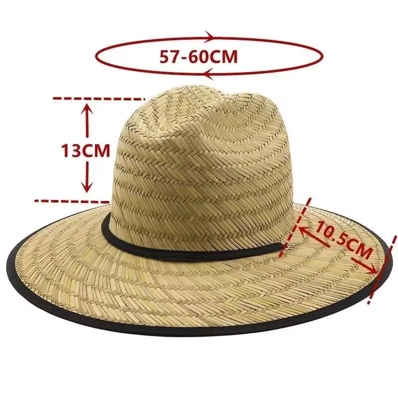 Classic Handwork Women Men Lifeguard Hat Straw Summer Beach Sun hat Outdoor Summer Wide Brim Panama Straw Womens Summer Hat