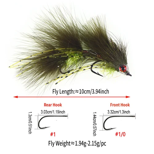 Imagen 2 del producto ICERIO 2/4 Uds doble gancho mosca gran serpentina pesca con mosca moscas articuladas señuelo de pesca de agua salada para peces grandes trucha lubina Pike