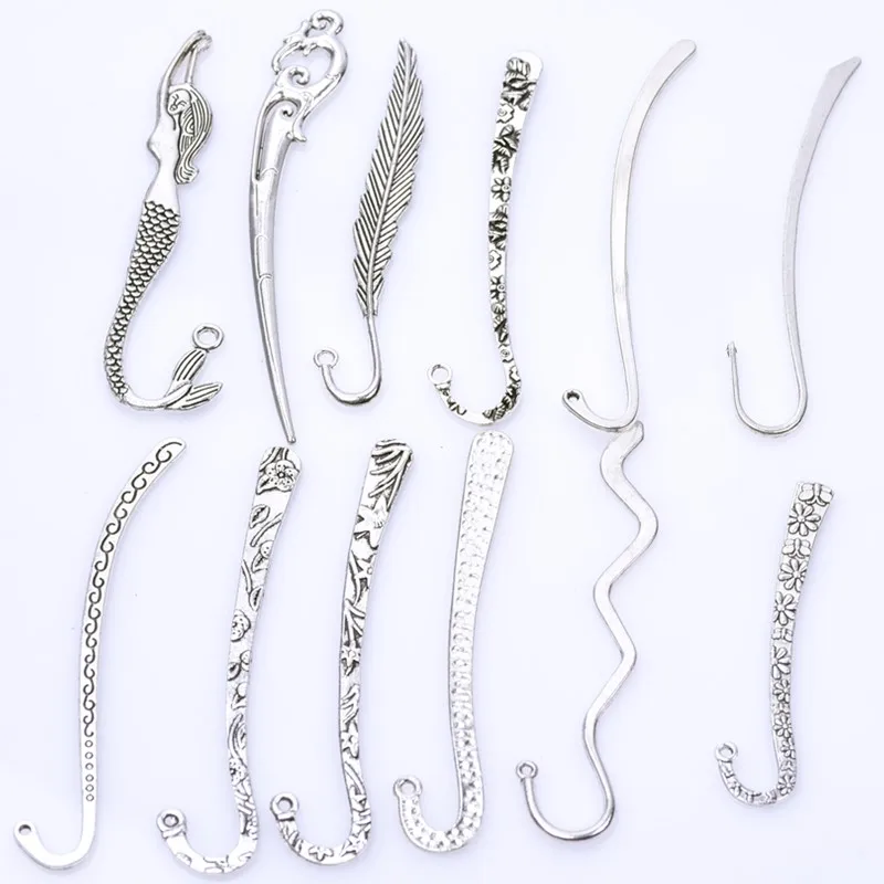 12pcs Mixed Metal Bookmark Pendants For Jewelry Making Supplies Leaf Flower Vintage Charms DIY Accessories Vintage Findings Bulk