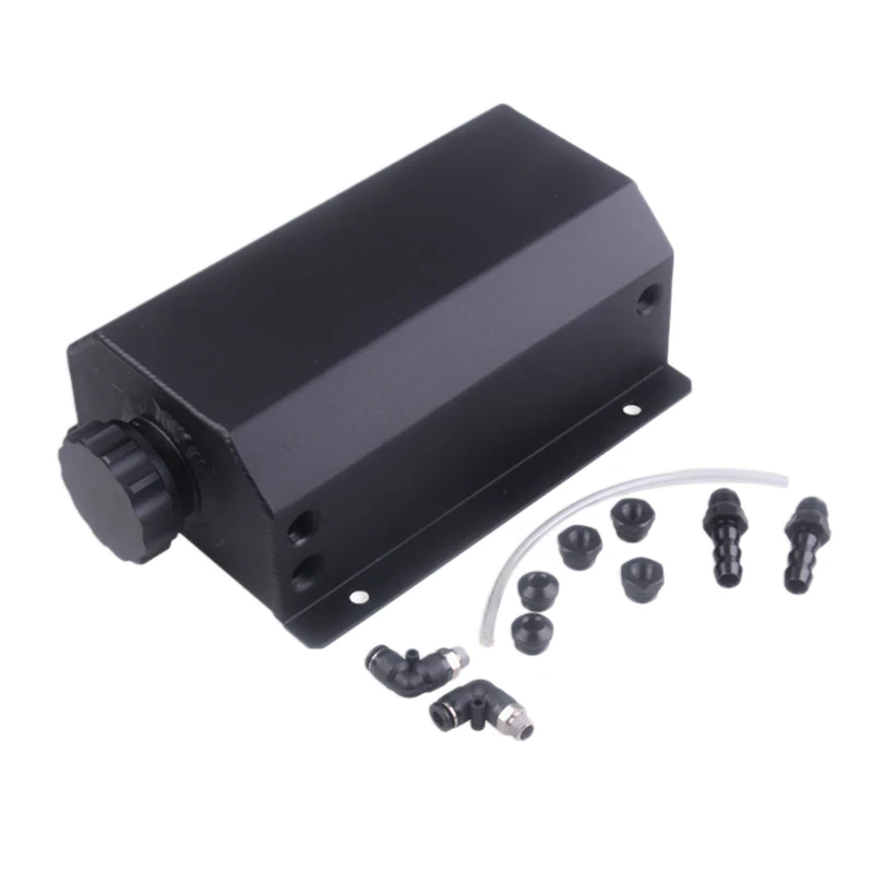 

2L Aluminum Alloy Engine Fuel Tank Oil Breathable Pot Exhaust Filter Tank Universal Car Accessories Black