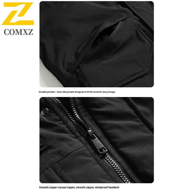 COMXZ الرجال أسفل سترة 2025 الكلاسيكية مقنعين التخييم في الهواء الطلق حماية الباردة سترة السفر عادية سميكة الدافئة الخريف الشتاء معطف