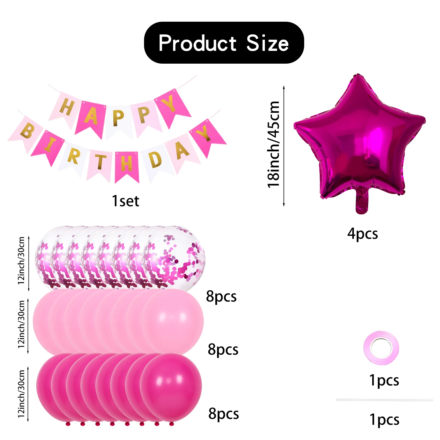 Happy Birthday Banner Lettered Latex Confetti Balloons Decor for Birthday Balloons Party Decoration Supplies