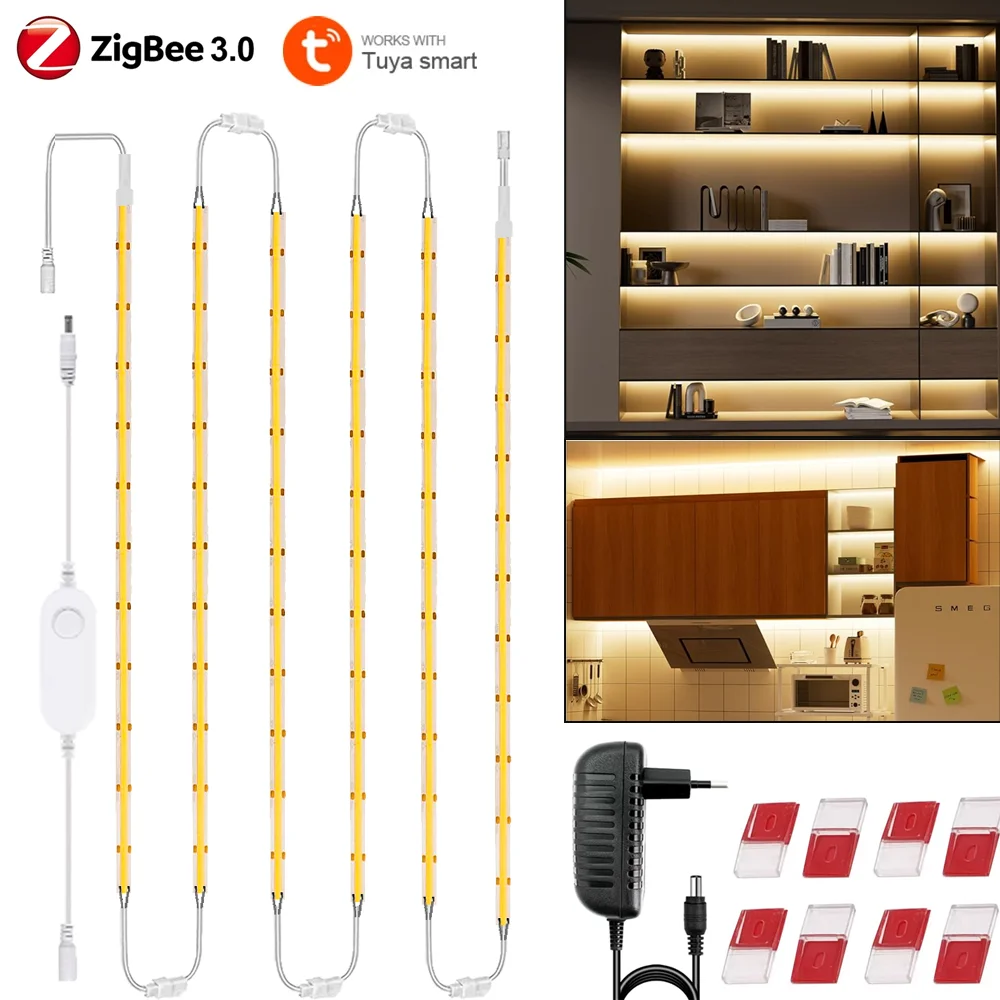 

50 см Zigbee 3,0 Tuya под шкафом, комплект светодиодного освещения DC12V с регулируемой яркостью COB, световая панель для кухни/счетчика/полки/TVBack, декор для Alexa