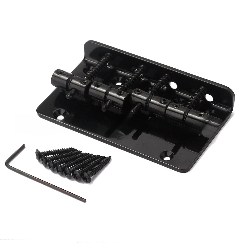 4 String Bass Guitar Bridge Black Thin Style Fixed Bridge Tailpiece With Mounting Screws Hex Wrench 4-String Electric Bass