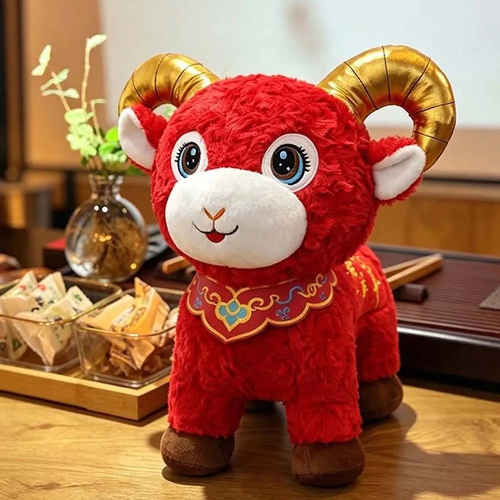 Fortune Cushion Ornament Red Zodiac Sheep Cute Chinese 2027 Ram Mascot Fluffy Embroidered Lamb Corporate Event